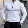 Homens camisetas Esportes Fitness Stretch Slim Fleece Tops Homens Primavera Manga Longa Zipper O Pescoço Pulôver Camisetas Para Roupas Masculinas Camisa Casual