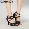 CINMIDY Dance Shoes For Women Mesh Latin Dance Shoes Female Salsa Shoes Satin Wedding Shoes Soft Bottom Women's Sandals 240117