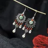 Boucles d'oreilles pendantes Style ethnique Vintage pour femmes, longues pampilles, bohème tibétain, couleur argent, cadeau de vacances et de plage 024