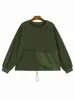 Women's Hoodies Army Green Irregular Drawstring Sweatshirt Round Neck Long Sleeve Women Big Size Fashion Spring Autumn O788