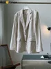 Trajes de mujer Blazers HanOrange 2024 verano textura Lazy Linen protector solar traje chaqueta mujer rayas suelta Cool Casual Blazer mujer estilo BF ApricotL240118