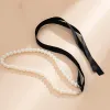 Designer Diamond Chaîne à maillons cubains Tendance Bijoux de fête de mariage Long ruban noir Collier ras du cou pour femmes élégant blanc imitation perle plage vacances colliers