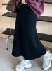Jupes Circyy tricoté longue pour les femmes noir simple décontracté basique confortable en vrac mode coréenne taille haute longueur cheville