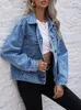 Benuynffy Turndown Collar Loose Denim Jacket Women Spring och Autumn Single Breasted Female Outwear Casual Jean Coats Jackets 240117