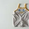 Jumpsuits 2023 Summer New Baby Botton Bawełna kamizelka bez rękawów Romper cienki oddychany niemowlę niedźwiedź nadruk dla dziewczynki cartoon onesie h240508