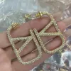 oorbellen ontwerper voor vrouwen stud luxe gouden hartvorm parel kristal goud dubbele V letter 925s zilveren sieraden klassiek