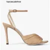 JC Jimmynessity Choo Luxe Prefeito Sandals Sapatos Basílicos Basília Nappa Correia de couro High Saltos altos elegância de elegância quadrada do dedo da senhora de festa Gladiator sandalias