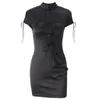 Casual Dresses Black Slimming Women's 2024 Summer Pure Desire Style Sexig Cutout Lace-up Low-Cut Short-Sleeve Sheath Dress