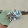 Bagues de cluster Mode Argent Couleur Triangle Grand Cristal Bleu De Guérison Pour Femmes Boho Punk Antique Turquoise Bague Hip Hop Bijoux