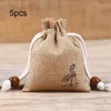 Storage Bags 5pcs Exquisite Linen Gifts Jewelry Sack Lotus Flower Printing Drawstring Bag High Grade Durable Convenient Retro