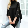 Women's Sweaters Oversized Turtleneck Jumper Knitwear Autumn Winter Button Poncho For Women Sweater Holiday Vintage Cape Batwing Sleeve