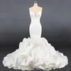 2024 eleganti abiti da sposa a sirena in raso nuovi volant di lusso abito da sposa cappella treno collo sexy strascico lungo tulle bianco boho Custom Made Plus Size abiti da sposa