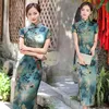 Ethnische Kleidung Sommer Lange Cheongsam Vintage Qipao Seide Mode Tägliche Frauen Kleid Schlanke Party Kostüm Kleider