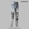 European and American Trend Retro Street Men's Jeans, Star-Patched Leather, Water-Washed Vintage Embroidery, Hip-Hop Rap Drill Pants, Designer Drip Style Long Trousers