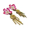 Stud Earrings Enamel Pink Flowers Eyes Pretty Tassels Exaggerated Cute