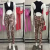 Active Sets 2023 Pad Seperate Sport Bra Scrunch Pant Leopard One Piece Jumpsuits Women Bodycon Workout Legging Gym Fitness Active Wear SuitsL240118