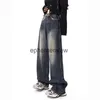 Women's Jeans Retro Washed High Waist Straight Loose Jeans Women Spring and Autumn Pants New Raw Edge Wide Leg Mopping Ins Streetwear Thousersephemeralew