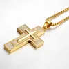 Hip Hop Iced Out Big Cross Pendant Male 14k Yellow Gold Cubic Zirconia Christian Necklace For Men Religious Jewelry