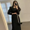 Casual Kleider Süße Frauen Saum Quaste Tweed Kleid Flut 2024 Herbst Winter Langarm Schlanke Taille Oansatz Wolle Vestido X650