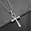 Egyptian Ankh Cross Necklaces Pendants 14k Yellow Gold Hieroglyphs Amulet Necklaces For Women Men Egypt Jewelry Gifts