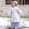 Baby Girl 2024 Spódnica Hanfu dla dziewcząt, kostium Tang, pozdrowienia, starożytny styl dzieci w stylu zimowym, pluszowy i zagęszczony super wróżka