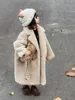 Manteau d'hiver à capuche en fourrure pour fille et garçon, ours en peluche, blanc, rose, fourrure artificielle, manches longues, cardigan en laine pour enfants, 2023, 240118