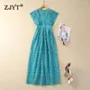 Sukienki swobodne ZJYT Runway Summer Hollow Out Lace Długość dla kobiet 2024 Designer Elegancki V Neck szydełka Haftowa sukienka na wakacje