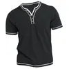 Heren Effen Henley-shirt Ronde hals T-shirt Zomer Comfortabel Katoen Modieus Korte mouw Casual Street Wear Sporttop Basic 240117