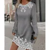 Casual Dresses Spring And Summer Women's Dress Round Neck Long Sleeved Plant Flower D Pattern Printed For Women