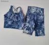 Actieve sets 2-delige yogapak Dames Tie Dye Hoge taille Naakt Vijfpuntsbroek Schokbestendige hardloopbeha Zomersportbeha met shorts SetL240118