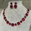 Necklace Earrings Set Stonefans Red Square Crystal Party 2024 Trend Large Bridal Jewelry For Women Decoration