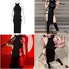 Vestidos casuais básicos vestidos casuais sólido sem mangas lado fenda alta cintura mulheres vestido y streetwear gota entrega vestuário feminino cl dh8it