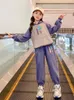 Junior Girls Autumn Winter Plush Clothes Set Large Pockets Hooded Fleece Sweater and Jogging Pants 2Pcs Outfits Kids Tracksuit 240117