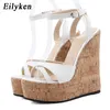 Eilyeken Summer White Women's High Heels Hollow Out Sandals Platform Buckle Wedges Front Toe Ladies Shoes 240117