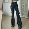 Calças femininas moda coreana harajuku preto mulheres baggy jeans lace-up decoração y2k grunge goth calças streetwear roupas