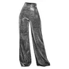 Active Pants Glitter Women Lightweight High midje Casual Trousers Night Out Clubwear Long Lounge Pant Loose Flare Bell Bottom