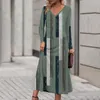 Casual Dresses Women Spring Dress ColorBlock Patchwork Sequin V Neck Midi för Fall A-Line Soft Mid-Calf Längd andningsbar