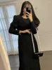 Casual Kleider Süße Frauen Saum Quaste Tweed Kleid Flut 2024 Herbst Winter Langarm Schlanke Taille Oansatz Wolle Vestido X650