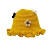 Berets Crochet Flower Bucket Hat para Senhoras Onduladas Brim Pescador Meninas Camping Drop