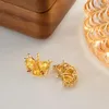 Stud Küpeler Allme Luxury Sparkly CZ Kübik Zirkonya İçi Boş Yaprak Folium Ginkgo 14K Altın Kaplama Pirinç Küpe Kadınlar Kadın