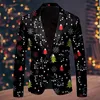 Abito da uomo Blazer Natale Fiocco di neve Babbo Natale stampato Tasca con risvolto Bottone Giacca Abito di moda Abito da uomo per uomo Abbigliamento 240117