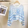 Lowes 2023 Early Autumn New Western style Hollow Mohair Stripe Knitted Pullover Top Lazy Wind Thin Loose Sweater W297