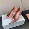 Amina Muaddi Lazos con tachuelas de cristal Zapatos de vestir Zapatos de tacón Bombas El satén con punta Tacones de aguja de charol Diseñadores de lujo Fiesta de noche Tacones de boda