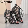 CINMIDY chaussures de danse latine femmes intérieur évider bottes de danse de salon talons hauts chaussures de fête Tango Salsa chaussures pour danser 240117