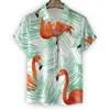 Camisas casuais masculinas 2024 flamingo para homens 3d impresso camisa havaiana praia férias manga curta moda top camiseta blusa camisa
