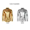 Camisas de vestido masculino botão para baixo lapela camisa boate festa manga longa homens brilhante casual glitter confortável moda elegante