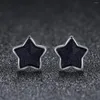 Stud Earrings S925 Sterling Silver Fashion Black Five-pointed Star-shaped Purple Sand Simple Daily Jewelry Women