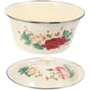 Bol mélangeur à double bain-marie avec couvercle: bassin de préparation florale pour soupe à salade Vintage pour la cuisine, rangement de service 22cm