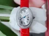 Novo relógio feminino 26mm banheira ponteiro de aço azul caso número romano com diamante clássico bagnole relógio de couro de luxo feminino pulseira relógio de diamante