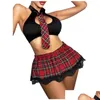 BHs Sets 2023 Y Dessous Britischer Stil Weste Spitze Plaid Rock Krawatte Offener BH Tangas Sm Cosplay Schulmädchen Erotik Set Drop Lieferung Dhqji